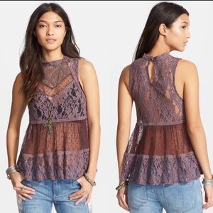 Free People Lady Bird Swing Lace Tank Top Purple Fairy Romance Whimsigoth Boho M